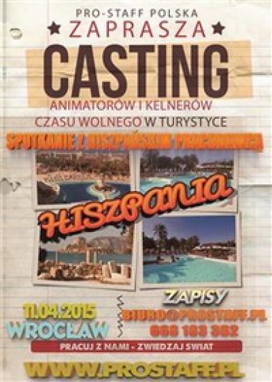 Casting Pro-Staff na Animatora turystycznego w Hiszpanii 2015