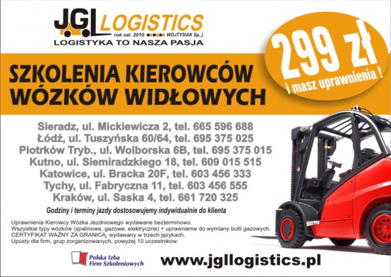 PROMOCJA 299 zł. - Kurs na wózki widłowe - SIERADZ